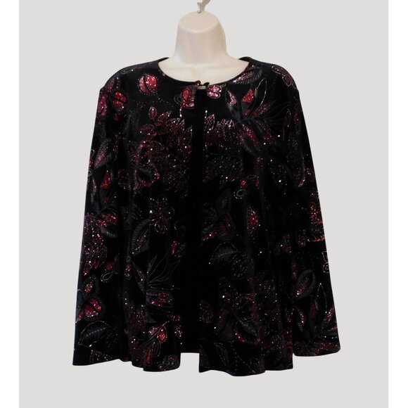 Notations Jackets & Blazers - Notations Glittery Jacket XL Black Red Sparkling Floral Print Attached Tank
